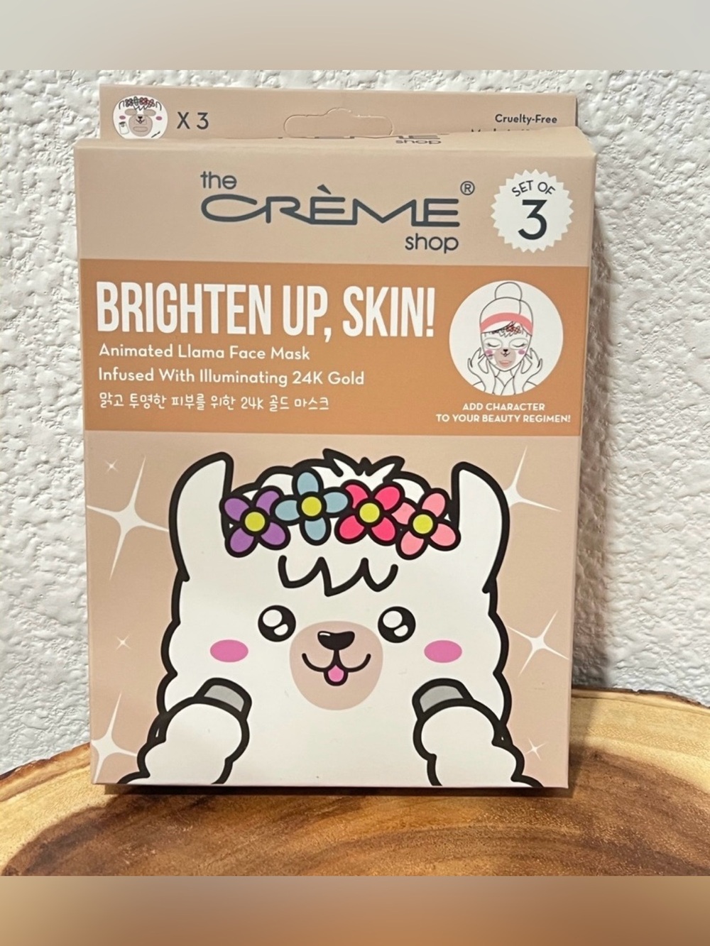 The Crème Shop’s "Brighten Up Skin” Llama Face Mask infused 24K gold Qty 3 Mask